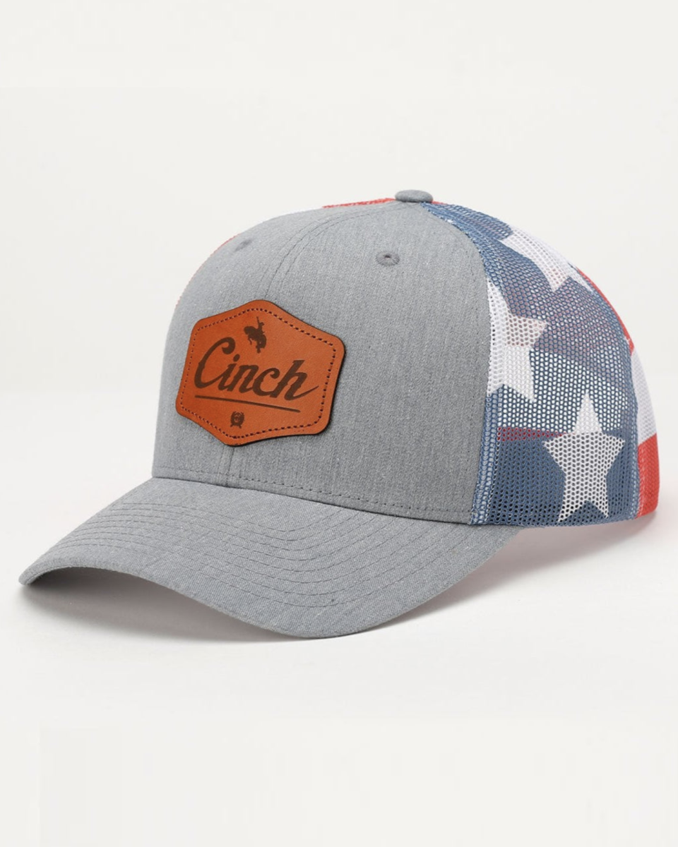 Men's Stars and Stripes Trucker Cap With Leather Patch - Red. White and Blue