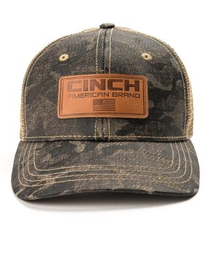 Men’s Trucker Cap Camo with Leather Patch Logo