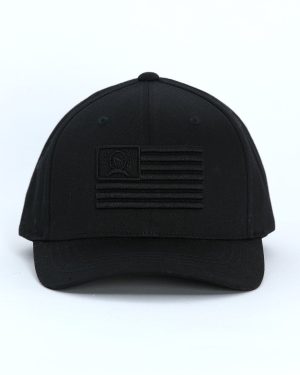 Men’s Fitted Flexfit Cap with American Flag – Black on Black