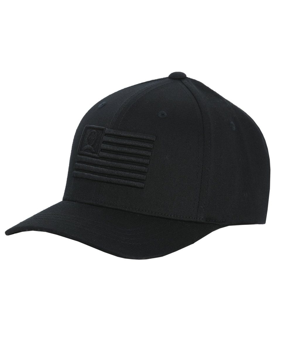 Men's Fitted Flexfit Cap with American Flag - Black on Black