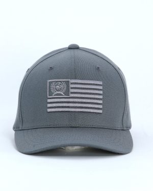 Men’s Fitted FlexFit Cap with USA Flag – Gray