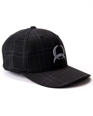Men’s Fitted Flexfit Lead Don’t Follow Cap with Tech Logo – Black Plaid