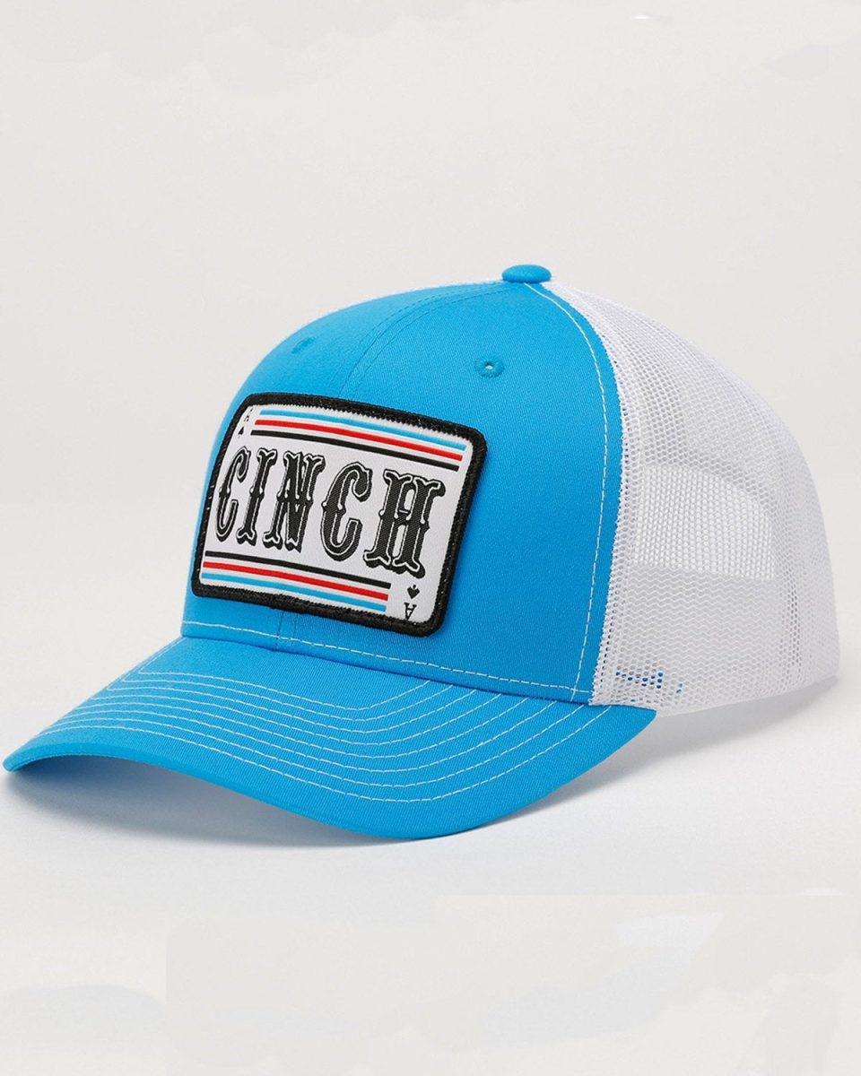 Men's Trucker Cap with Cinch Logo - Turquoise and White