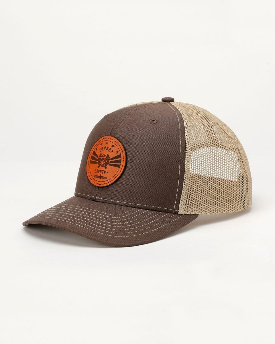 Men's Trucker Cap with Leather Patch - Brown and Tan