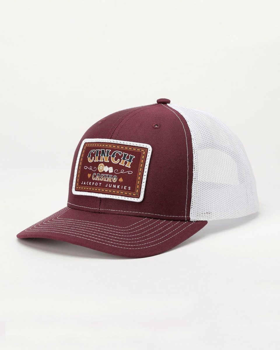 Men's Jackpot Junkie Trucker Cap - Burgundy and White